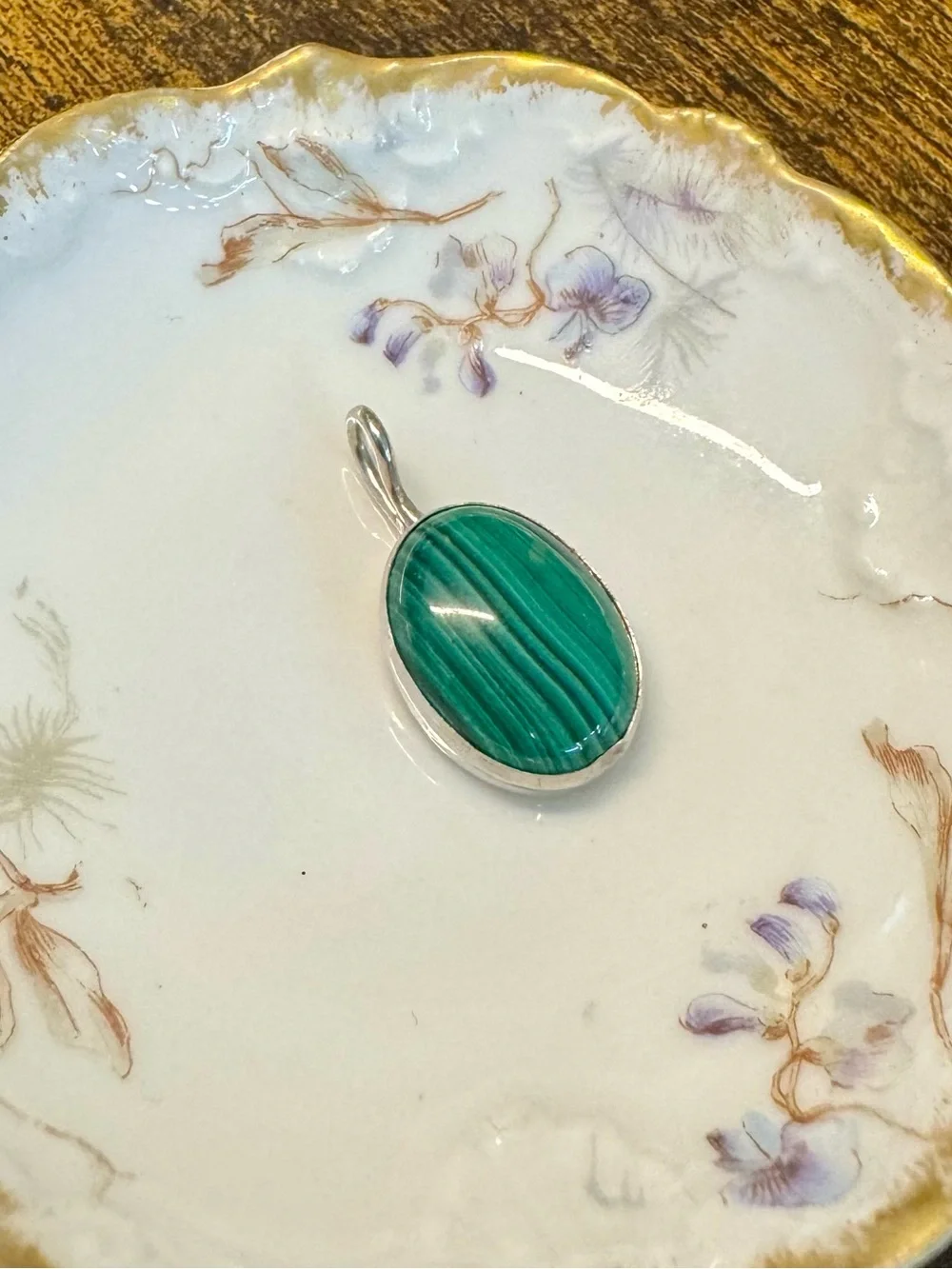 Vintage Sterling Silver Malachite Pendant